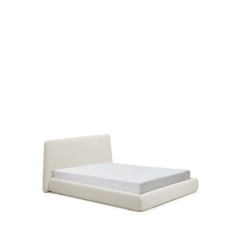 Lit déhoussable Martina en chenille écru pour matelas 160 x 200 cm