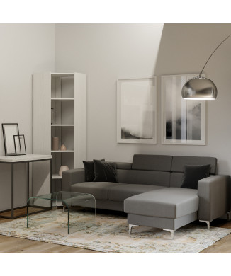 Bibliothèque d'angle Kato - Composition d'angle Kato avec 6 étagères, 2 côtés + 2 panneaux arrière, frêne blanc