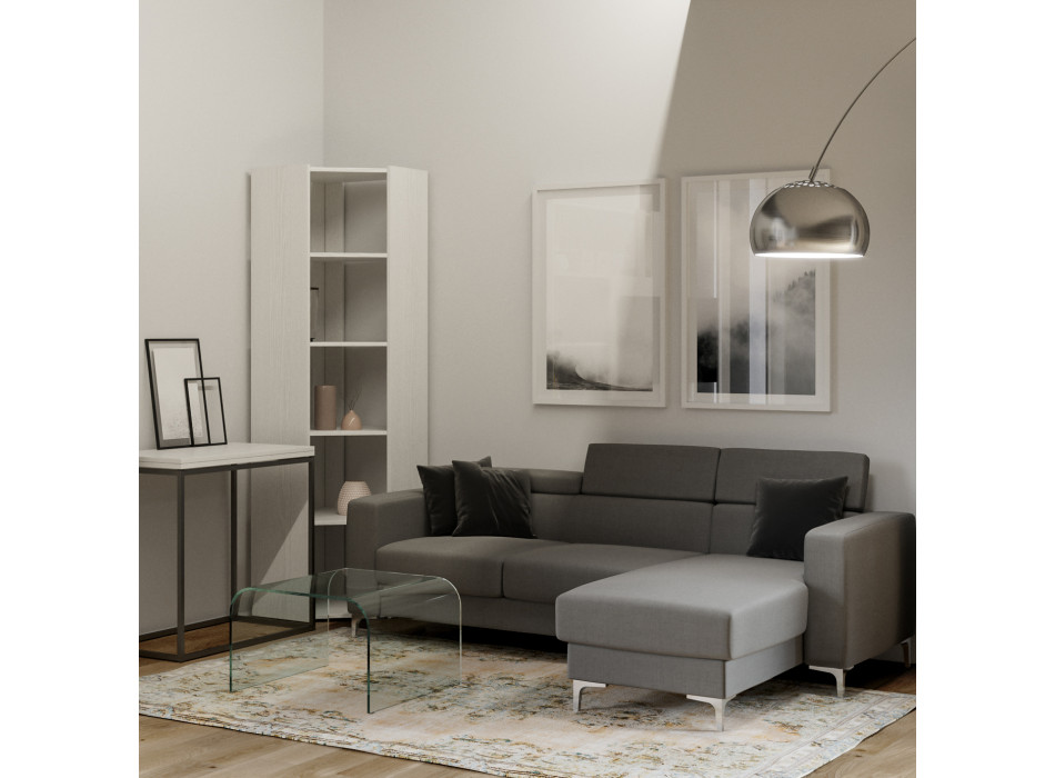 Bibliothèque d'angle Kato - Composition d'angle Kato avec 6 étagères, 2 côtés + 2 panneaux arrière, frêne blanc