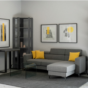 Bibliothèque d'angle Kato - Composition d'angle Kato B 6R 4 panneaux longs + 2 panneaux arrière Frêne blanc