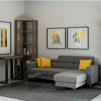 Bibliothèque d'angle Kato - Composition d'angle Kato B 6R 4 panneaux longs + 2 panneaux arrière Frêne blanc