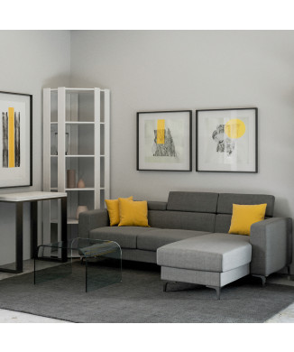 Bibliothèque d'angle Kato - Composition d'angle Kato B 6R 4 panneaux longs + 2 panneaux arrière Frêne blanc