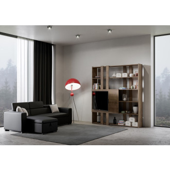 Meuble TV bibliothèque Kato - Composition H Kato 6R 2 côtés 2 bandes longues 2 bandes courtes 2 bandes moyennes Panneau TV Frêne blanc