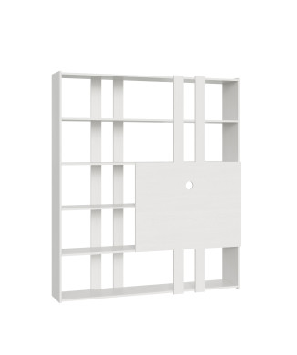 Meuble TV bibliothèque Kato - Composition H Kato 6R 2 côtés 2 bandes longues 2 bandes courtes 2 bandes moyennes Panneau TV Frêne blanc