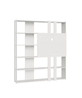 Meuble TV bibliothèque Kato - Composition L Kato 6R 2 côtés 2 bandes longues 2 bandes courtes 2 bandes moyennes Panneau TV Frêne blanc