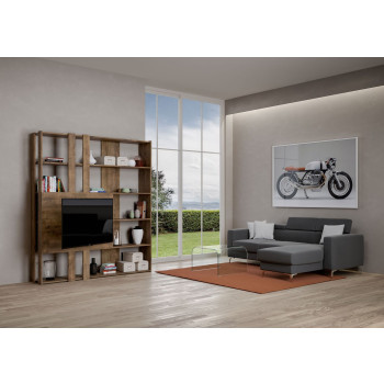 Meuble TV bibliothèque Kato - Composition M Kato 6R 2 côtés 2 bandes longues 2 bandes courtes 2 bandes moyennes Panneau TV Frêne blanc