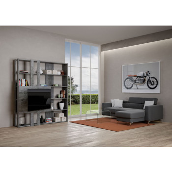 Meuble TV bibliothèque Kato - Composition M Kato 6R 2 côtés 2 bandes longues 2 bandes courtes 2 bandes moyennes Panneau TV Frêne blanc