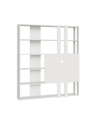 Meuble TV bibliothèque Kato - Composition M Kato 6R 2 côtés 2 bandes longues 2 bandes courtes 2 bandes moyennes Panneau TV Frêne blanc