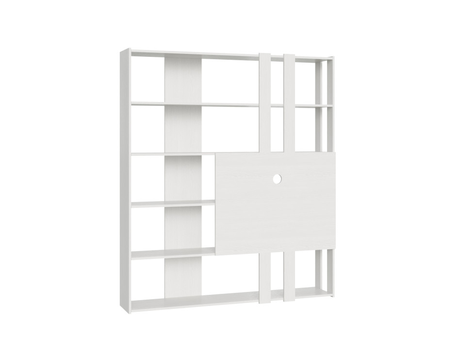 Meuble TV bibliothèque Kato - Composition M Kato 6R 2 côtés 2 bandes longues 2 bandes courtes 2 bandes moyennes Panneau TV Frêne blanc
