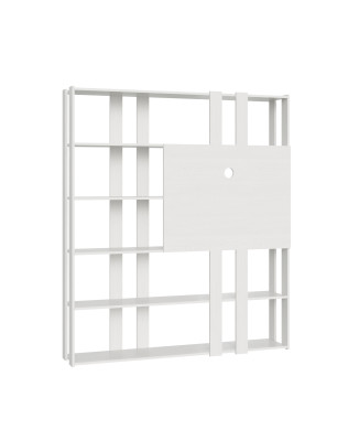 Meuble TV bibliothèque Kato - Composition N Kato 6R 6 bandes longues 2 bandes courtes 2 bandes moyennes Panneau TV Frêne blanc