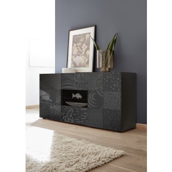 Buffet MIRO 2 portes 2 tiroirs, 181x84x43 cm, noir