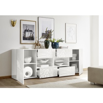 Buffet MIRO 2 portes 4 tiroirs, 241x84x43 cm, blanc