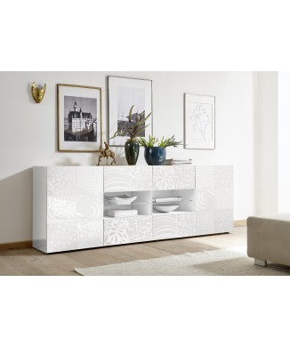 Buffet MIRO 2 portes 4 tiroirs, 241x84x43 cm, blanc