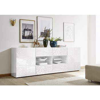 Buffet MIRO 2 portes 4 tiroirs, 241x84x43 cm, blanc