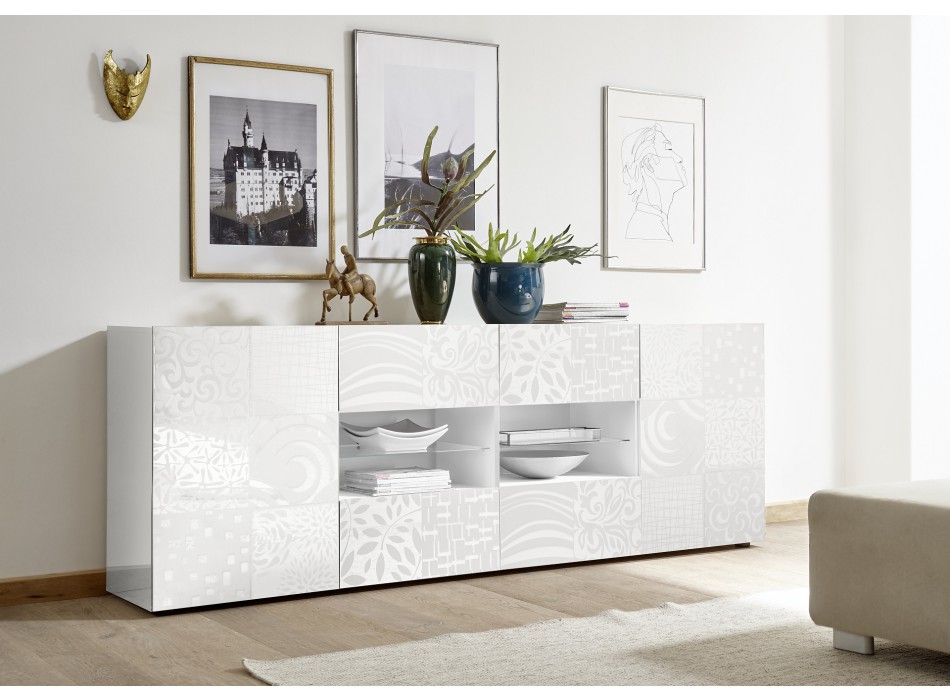 Buffet MIRO 2 portes 4 tiroirs, 241x84x43 cm, blanc