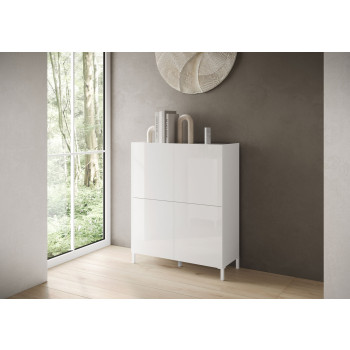 Buffet/meuble TV/buffet haut Solaria blanc brillant - Buffet haut 4 portes Solaria blanc brillant 90 x 35 x 110 cm