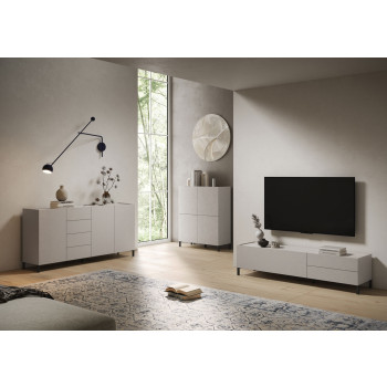 Buffet/meuble TV/buffet haut Solaria blanc brillant - Buffet haut 4 portes Solaria blanc brillant 90 x 35 x 110 cm