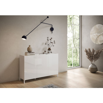 Buffet/meuble TV/buffet haut Solaria blanc brillant - Buffet 3 portes 130 x 40 x 84 cm Solaria blanc brillant