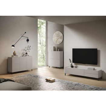 Buffet/meuble TV/buffet haut Solaria blanc brillant - Buffet 3 portes/4 tiroirs 174x40x84 cm Solaria blanc brillant
