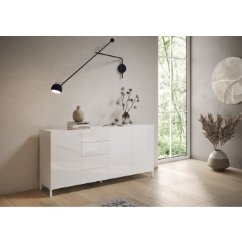 Buffet/meuble TV/buffet haut Solaria blanc brillant - Buffet 3 portes/4 tiroirs 174x40x84 cm Solaria blanc brillant