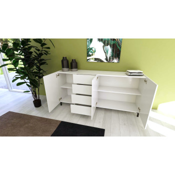 Buffet/meuble TV/buffet haut Solaria blanc brillant - Buffet 3 portes/4 tiroirs 174x40x84 cm Solaria blanc brillant