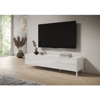 Buffet/Meuble TV/Buffet haut Solaria Blanc brillant - Meuble TV 1 porte/2 tiroirs 160 x 42 x 40 cm Solaria Blanc brillant