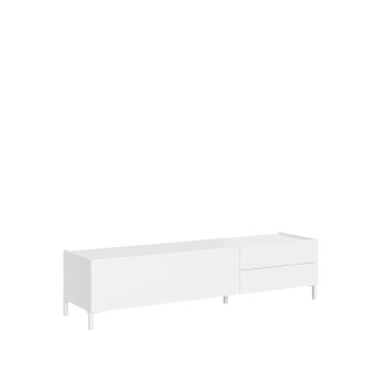 Buffet/Meuble TV/Buffet haut Solaria Blanc brillant - Meuble TV 1 porte/2 tiroirs 160 x 42 x 40 cm Solaria Blanc brillant