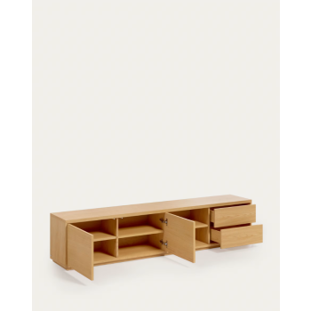 Meuble TV Abilen 2 portes 2 tiroirs placage blanc 200 x 44 cm FSC 100%