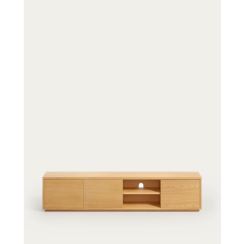 Meuble TV Abilen 2 portes 2 tiroirs placage blanc 200 x 44 cm FSC 100%