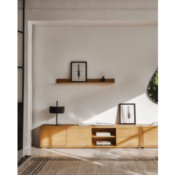 Meuble TV Abilen 2 portes 2 tiroirs placage blanc 200 x 44 cm FSC 100%