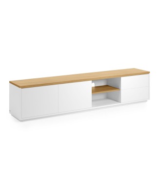 Meuble TV Abilen 2 portes 2 tiroirs placage blanc 200 x 44 cm FSC 100%