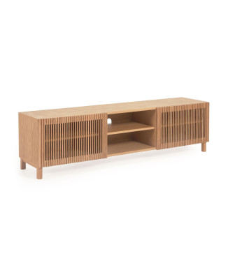 Meuble TV 2 portes Beyla en bois massif et placage chêne 180 x 49,5 cm FSC100%