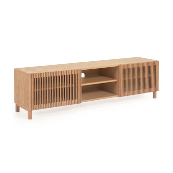 Meuble TV 2 portes Beyla en bois massif et placage chêne 180 x 49,5 cm FSC100%