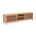 Meuble TV 2 portes Beyla en bois massif et placage chêne 180 x 49,5 cm FSC100%
