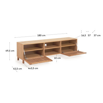 Meuble TV 2 portes Beyla en bois massif et placage chêne 180 x 49,5 cm FSC100%