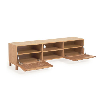 Meuble TV 2 portes Beyla en bois massif et placage chêne 180 x 49,5 cm FSC100%