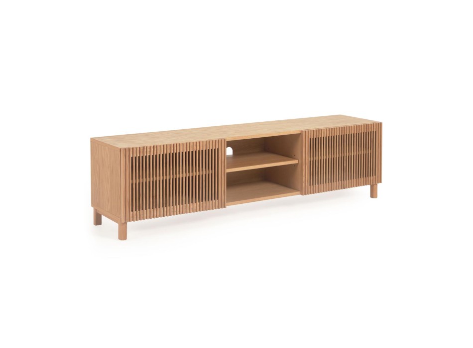 Meuble TV 2 portes Beyla en bois massif et placage chêne 180 x 49,5 cm FSC100%
