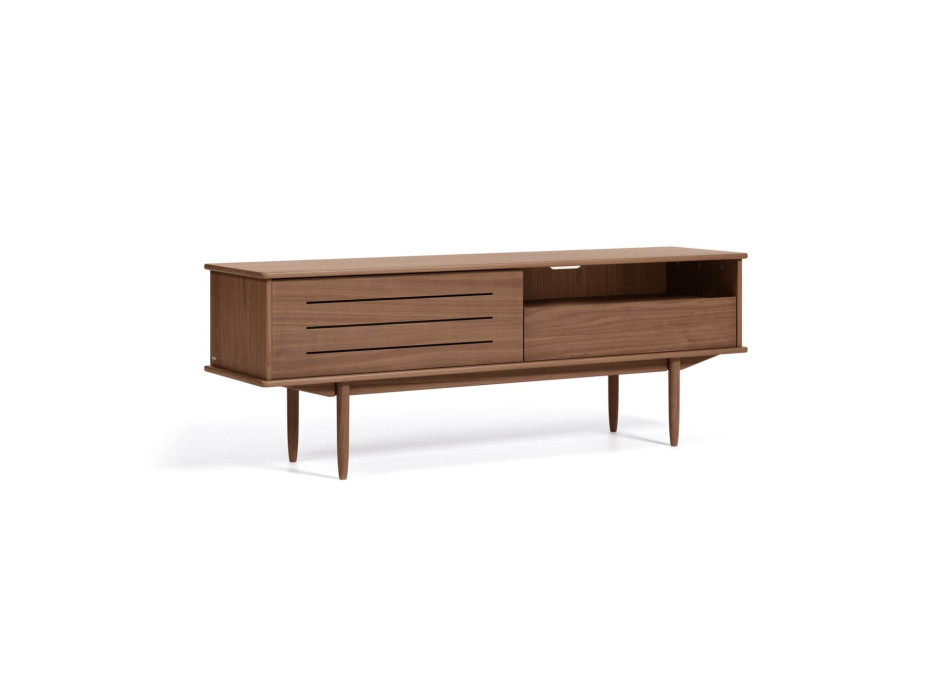 Meuble TV Carolin 1 porte et 1 tiroir, placage noyer, 180 x 63,5 cm