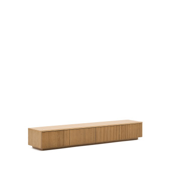 Meuble TV Helvine 4 tiroirs en placage chêne 200 x 30 cm FSC 100%
