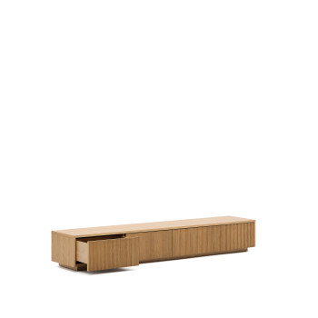 Meuble TV Helvine 4 tiroirs en placage chêne 200 x 30 cm FSC 100%