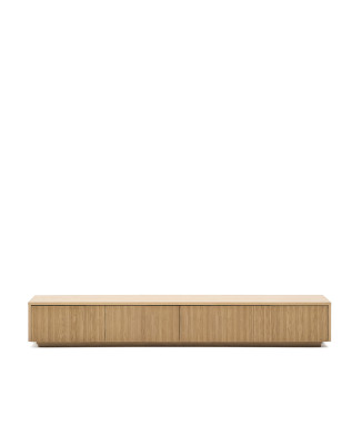 Meuble TV 4 tiroirs Helvine plaqué chêne 200 x 30 cm FSC 100%