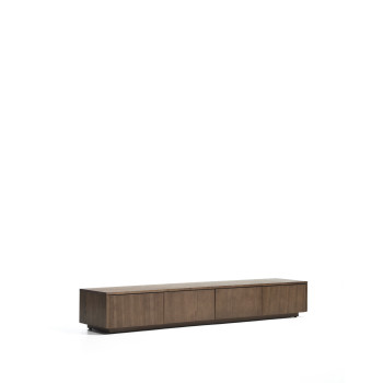 Meuble TV Helvine à 4 tiroirs en placage frêne finition noyer 200 x 30 cm FSC 100%