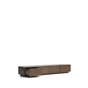 Meuble TV Helvine à 4 tiroirs en placage frêne finition noyer 200 x 30 cm FSC 100%