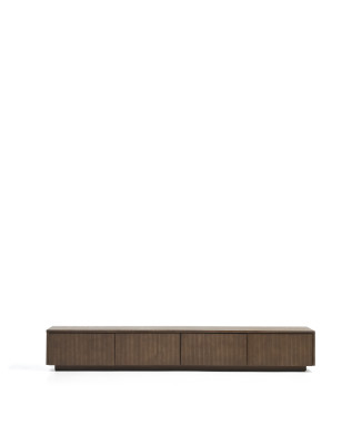 Meuble TV Helvine à 4 tiroirs en placage frêne finition noyer 200 x 30 cm FSC 100%