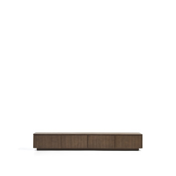 Meuble TV Helvine à 4 tiroirs en placage frêne finition noyer 200 x 30 cm FSC 100%