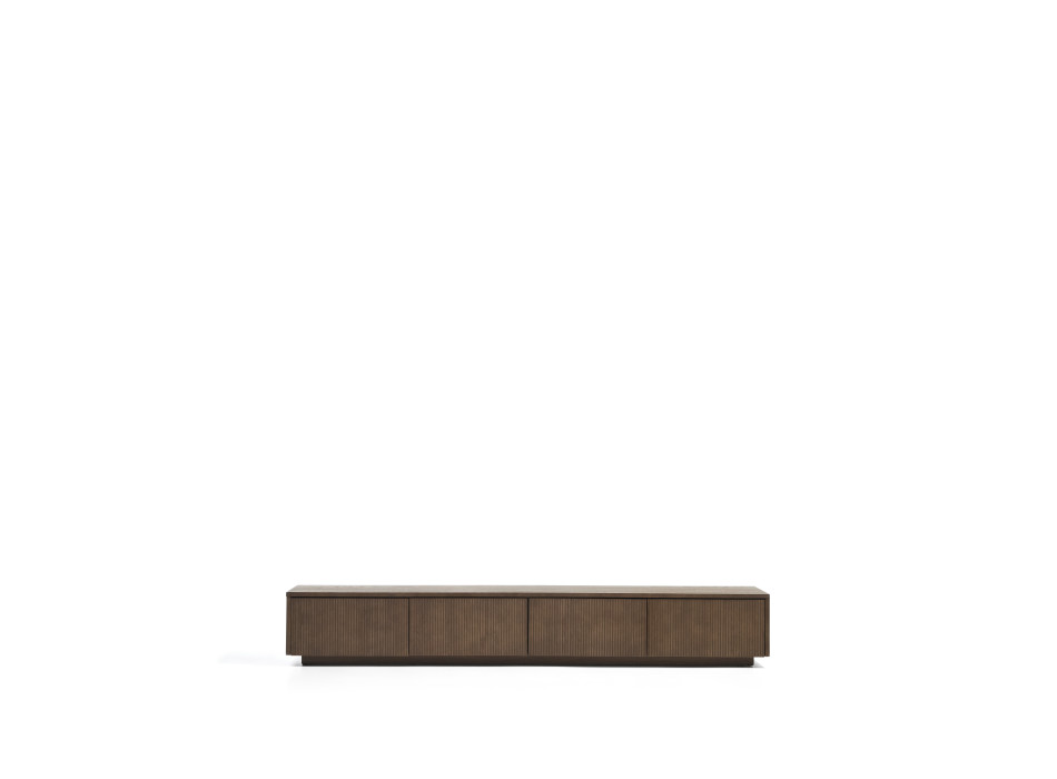 Meuble TV Helvine à 4 tiroirs en placage frêne finition noyer 200 x 30 cm FSC 100%