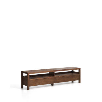 Meuble TV Norani en bois massif et placage d'acacia 200 x 50 cm