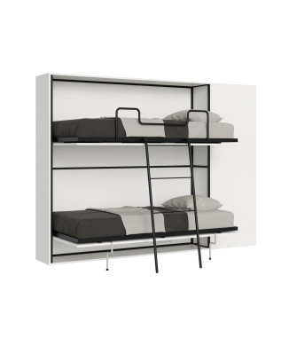 Modèle double Kando en frêne blanc avec meubles - Lit double escamotable Kando comp.H en frêne blanc