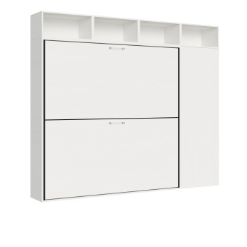 Modèle Kando double en frêne blanc avec meubles - Lit escamotable double Kando comp.I en frêne blanc