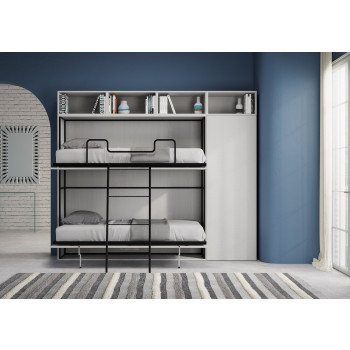 Lit double escamotable Kando en frêne blanc avec meubles - Lit double escamotable Kando en frêne blanc